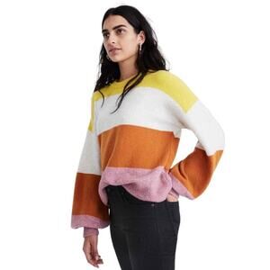 Madewell Striped Gladwell Balloon Sleeve Wool Alpaca Blend Pullover Sweater M